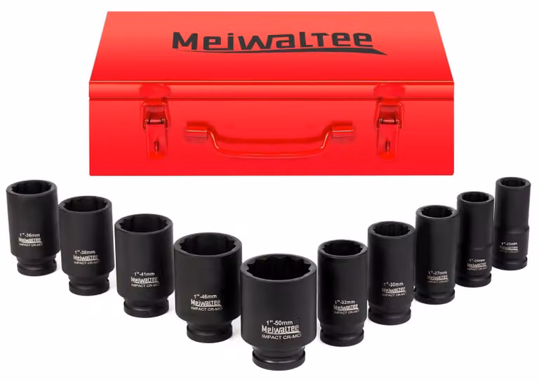 Set di punte per avvitatore a percussione da 1 pollice, composto da 10 pezzi, con dimensioni da 22 a 50 mm