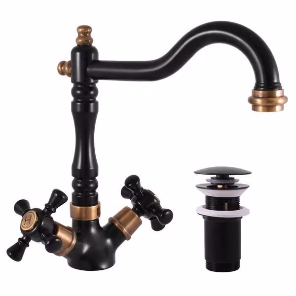 MORAVA RETRO - Miscelatore per lavabo con bocca di erogazione, nero opaco/ottone vecchio (bronzo) MK321.0/8CMATSM, RAV Slezák