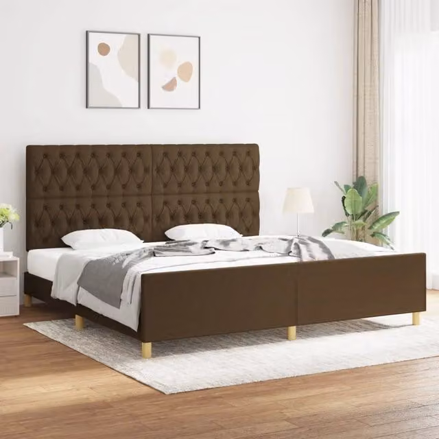 Letto con Giroletto e Testiera Imbottita vidaXL in Tessuto e Legno Marrone L/P/H: 200 x 200 x 128 cm – 1