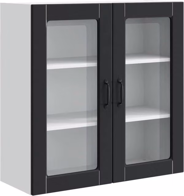 Pensile da cucina PORTO Design In nero con ante in vetro e ripiani interni L: 80 cm, P: 31 cm, H: 80 cm