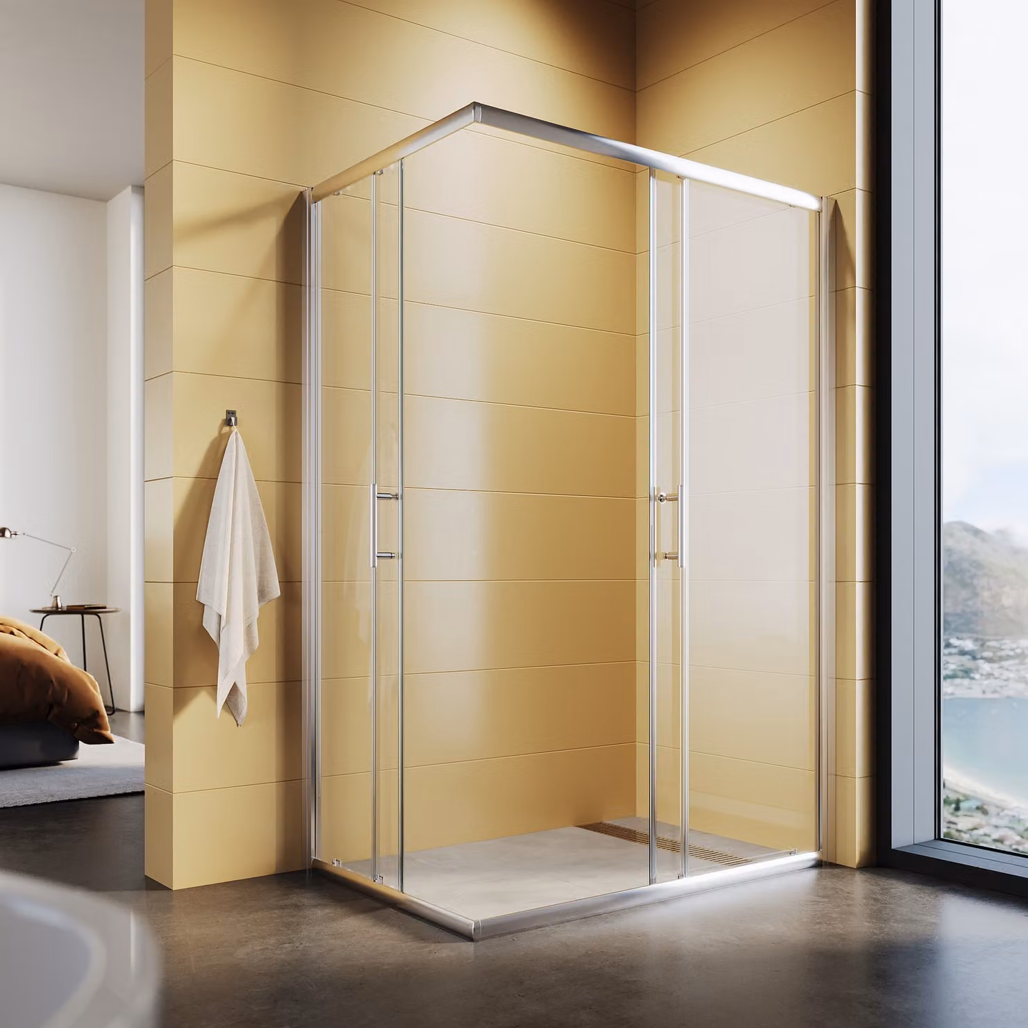 Cabina doccia SONNI 90x120x185cm, doccia a doppia porta scorrevole a vetro singolo, doccia angolare in vetro ESG