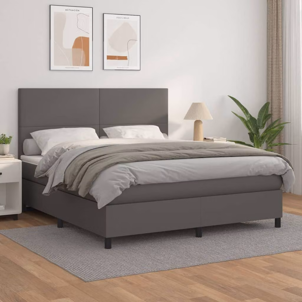 vidaXL Letto a Molle Ibrido con Materasso in Similpelle Grigio e Bianco L/P/H: 160 x 200 x 128 cm