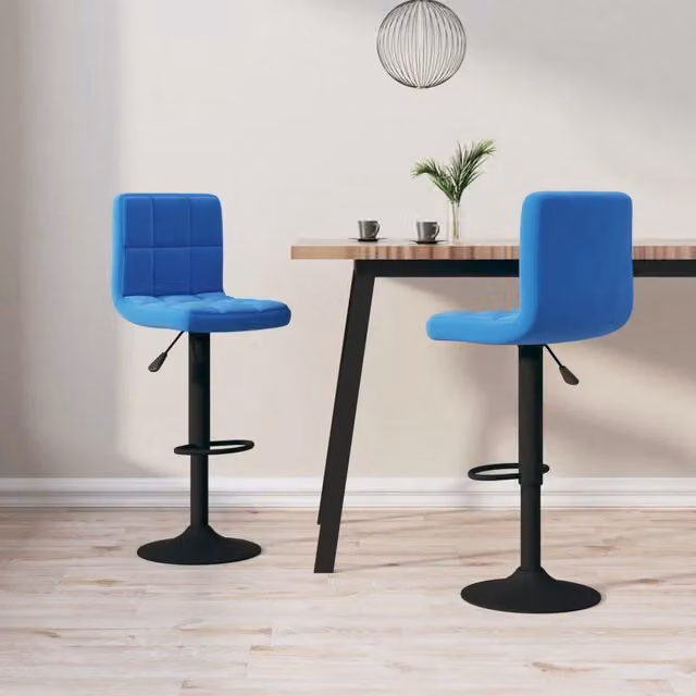 Set di 2 sgabelli da bar vidaXL in velluto blu con base girevole a 360 gradi e struttura in metallo