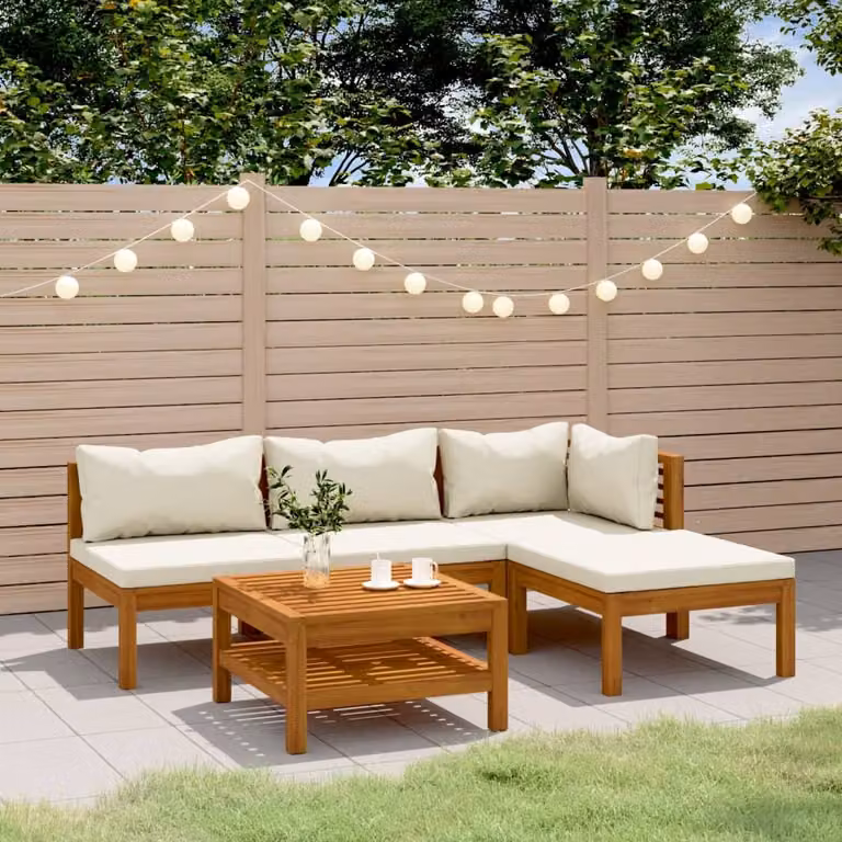 Maison Exclusive - Set da giardino da 5 pezzi con cuscini color crema, in legno massello di acacia