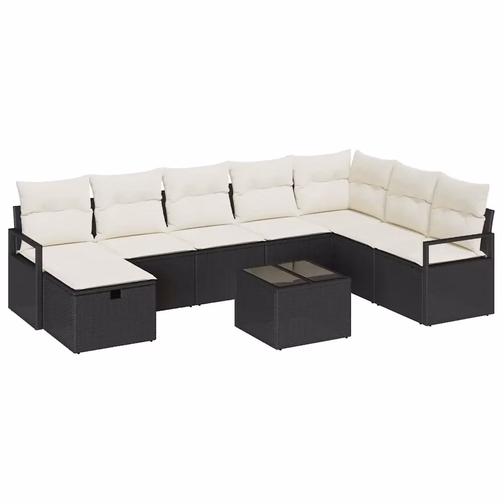 Set di divani da giardino vidaXL 9 posti in rattan con cuscini nero e beige – 2