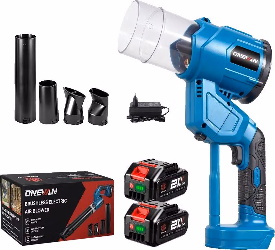 Ventola turbo, motore brushless, rotazione di 180°, set di 2 batterie