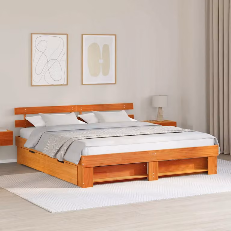 Struttura del letto moderna vidaXL in pino massello marrone cerato 200 x 200 cm