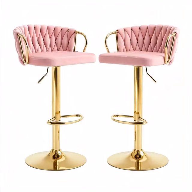 Set di 2 sgabelli da bar 49,5 x 50,5 x 98 cm in velluto rosa girevoli e regolabili