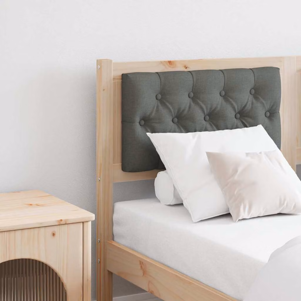 Testiera per letto moderna vidaXL in legno di pino massello e tessuto, marrone e grigio, L: 145,5 cm