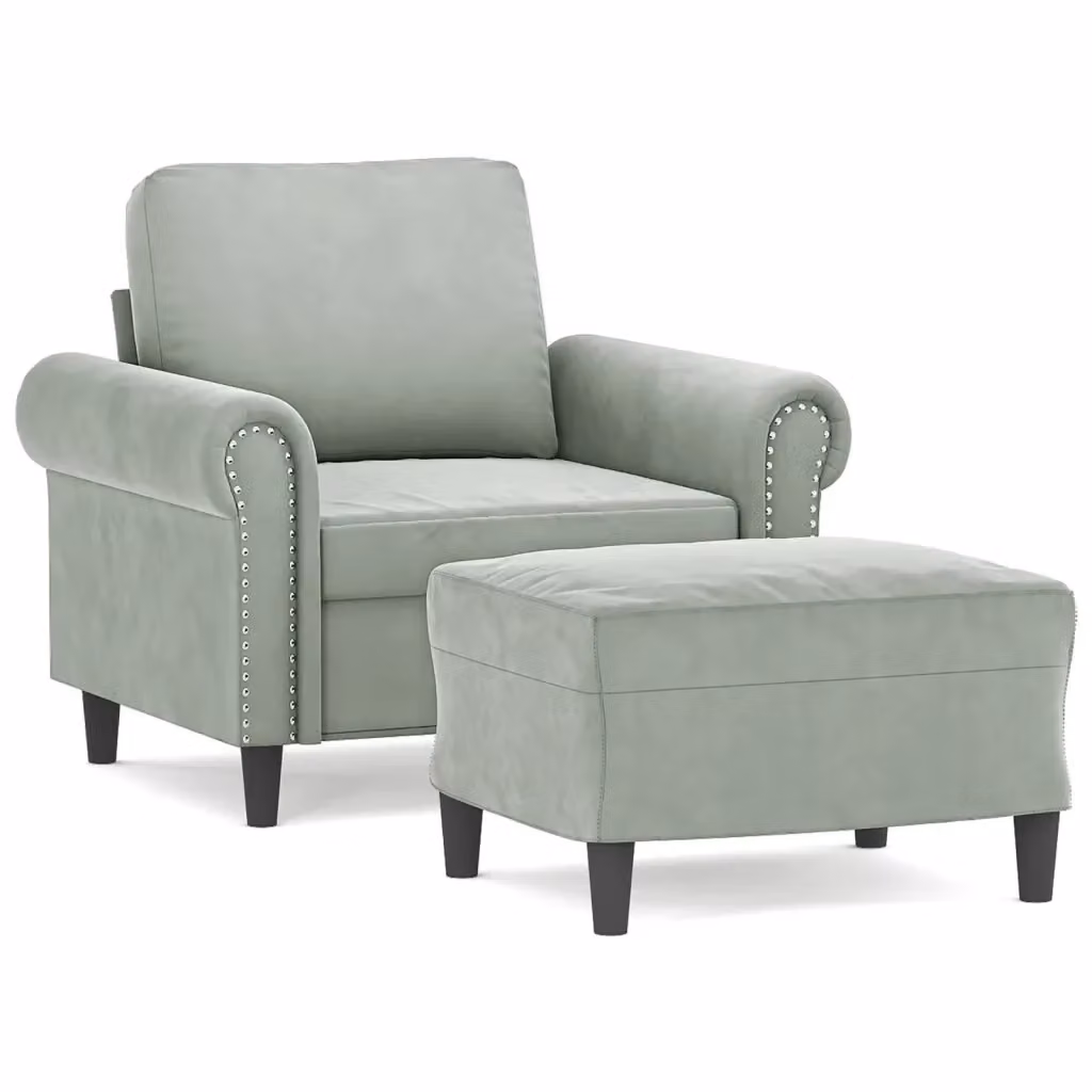 Poltrona con Poggiapiedi vidaXL in Velluto Grigio con Struttura in Metallo e MDF – 2