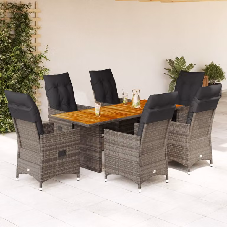 vidaXL Set da Pranzo da Giardino 7 pz in Polyrattan e Legno di Acacia Grigio