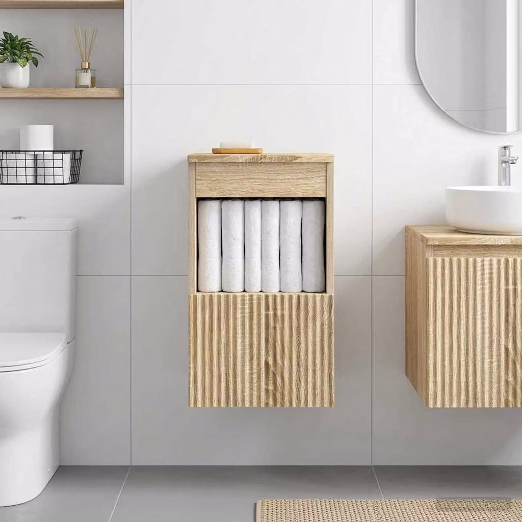 Mobile da bagno vidaXL in legno Rovere Sonoma marrone con ante a battente e ripiani interni L/P/H: 30 x 44,5 x 50 cm