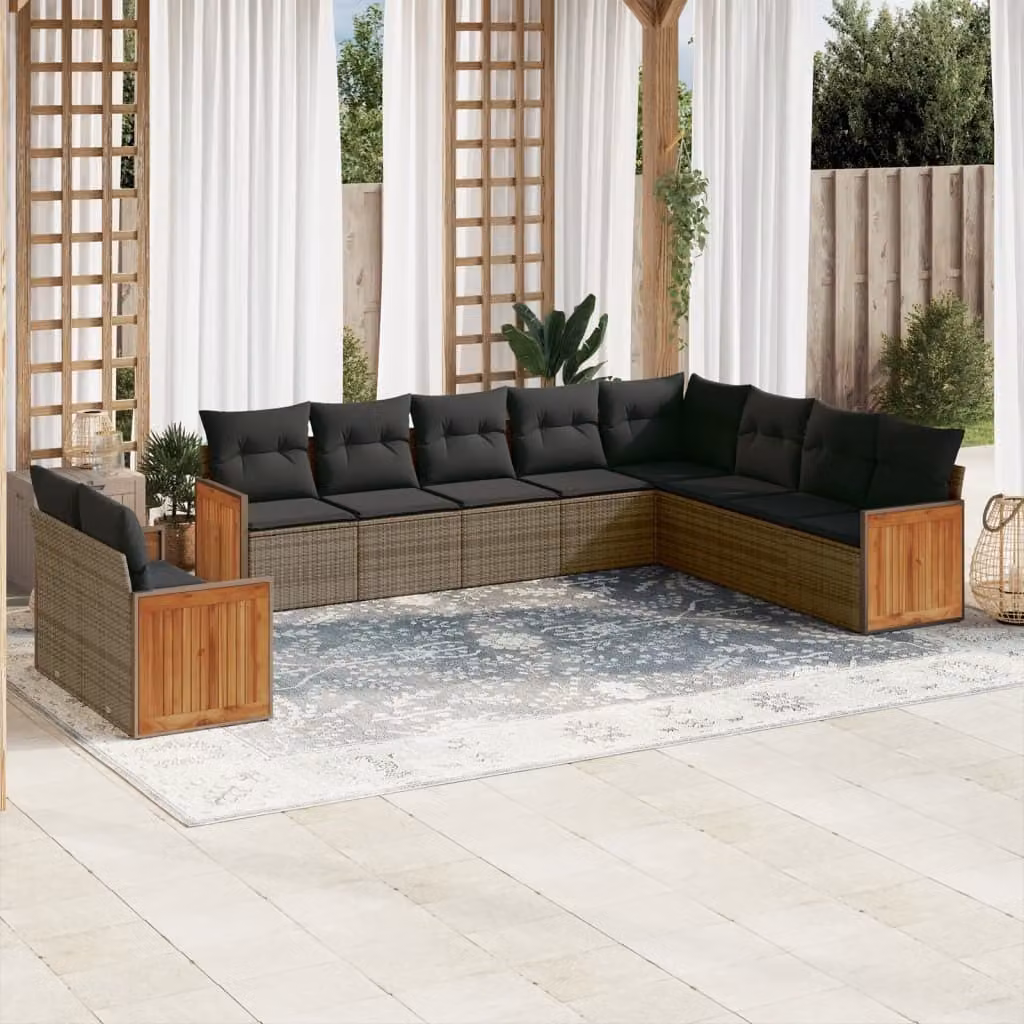 Maison Exclusive - Set Divano da Giardino 10 pz con Cuscini Grigio in Polyrattan