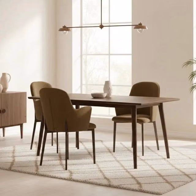 Set di 4 sedie da pranzo Hug Duzzle imbottite in tessuto marrone con struttura in metallo bronzo