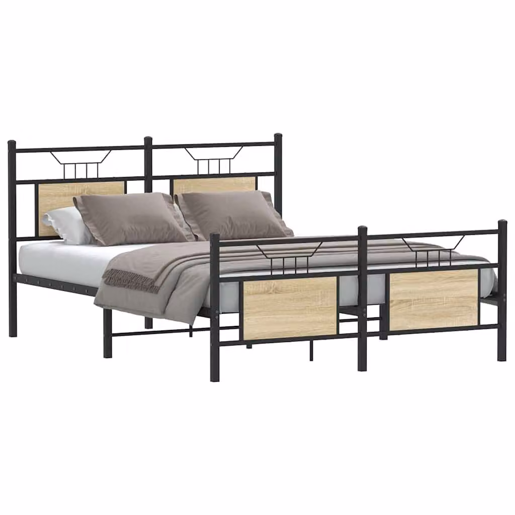 Giroletto senza materasso vidaXL in rovere sonoma e metallo L/P/H: 190 x 140 x 91,5 cm