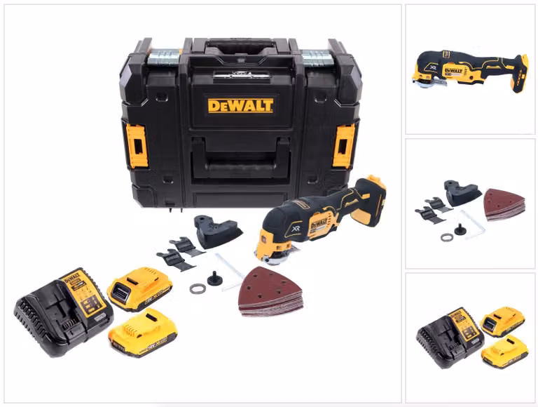 DeWalt DCS 355 D2 18V XR Utensile multifunzione ad oscillazione a batteria in valigetta TStak + Kit 29 pezzi + 2x Batterie 2,0 Ah + Caricatore