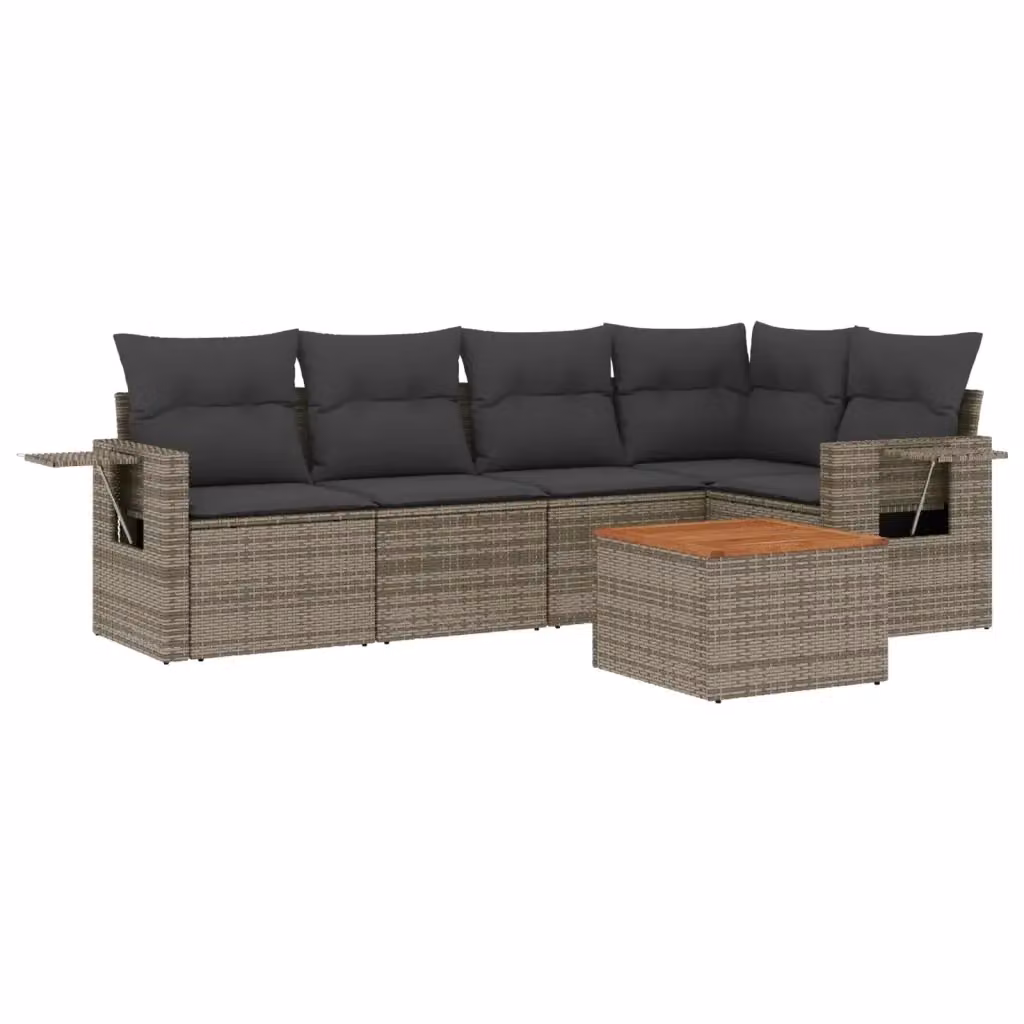 vidaXL Set Divano da Giardino a L in Polyrattan Grigio con Cuscini e Tavolino da Esterno 6 pz – 2