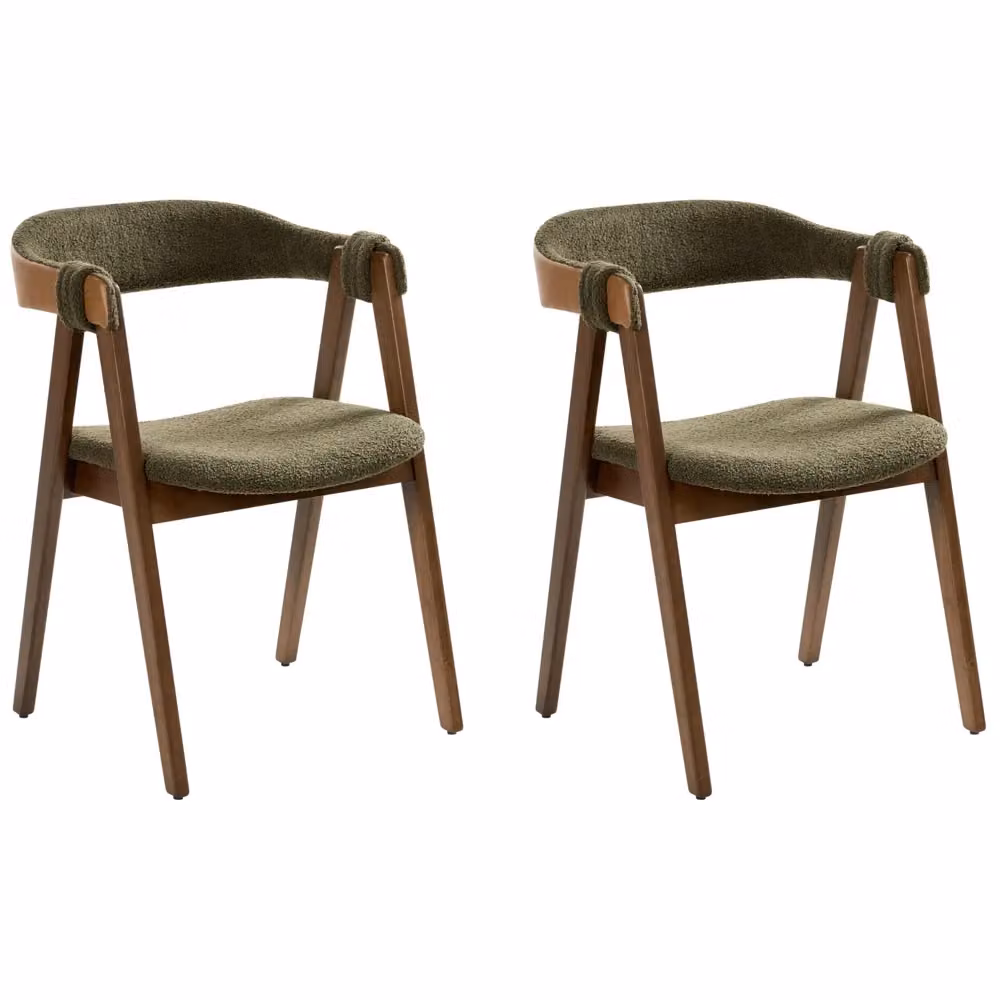 Set di 2 sedie da pranzo BELIANI in tessuto bouclé marrone e verde con gambe in legno di gomma in stile retrò – 2