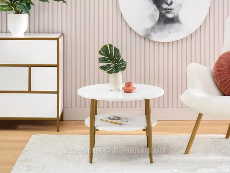 Tavolino rotondo 60 TODOR - legno bianco / oro