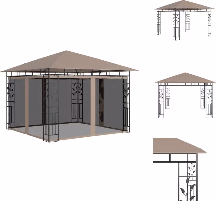 vidaXL Padiglione con zanzariera 3x3x2,73 m Taupe 180 g/m² - Padiglioni e tende per feste