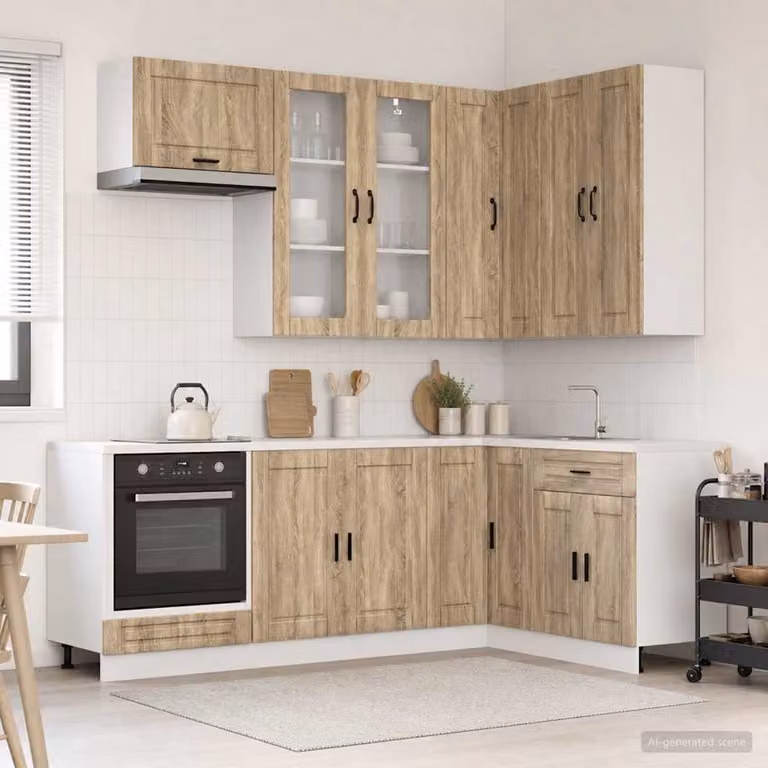 Unità Cucina vidaXL PORTO 8 Pezzi in Rovere Sonoma, Design Moderno con Ante in Vetro e Mensole Aperte, Colore Marrone