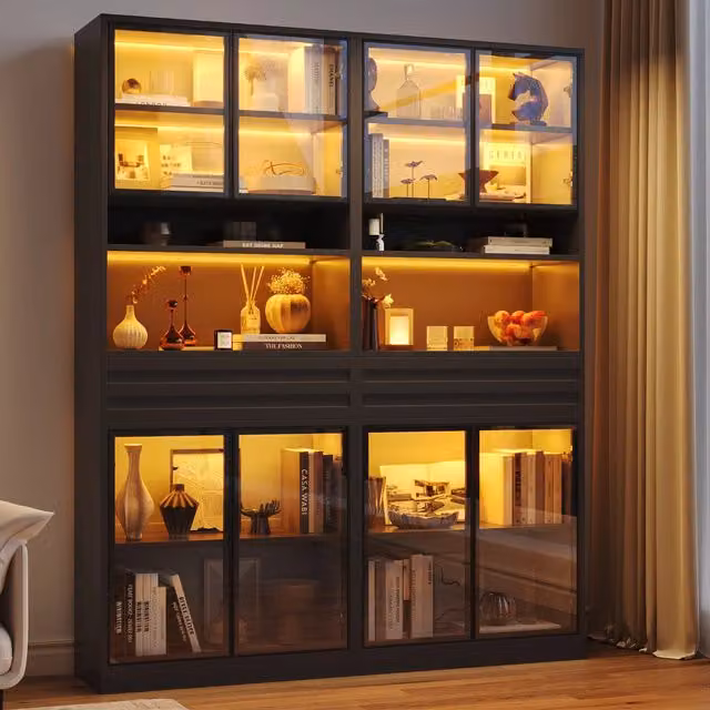 Vetrina con illuminazione LED controllabile tramite app in MDF nero