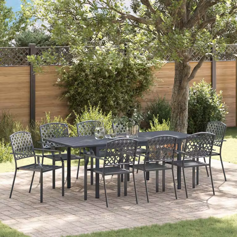 Maison Exclusive - Set da pranzo per esterno, 9 pezzi, acciaio antracite