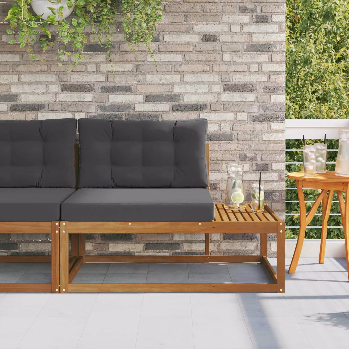 Divano da esterno moderno vidaXL in legno di acacia con cuscini in tessuto, L/P/H: 115 x 83 x 73 cm
