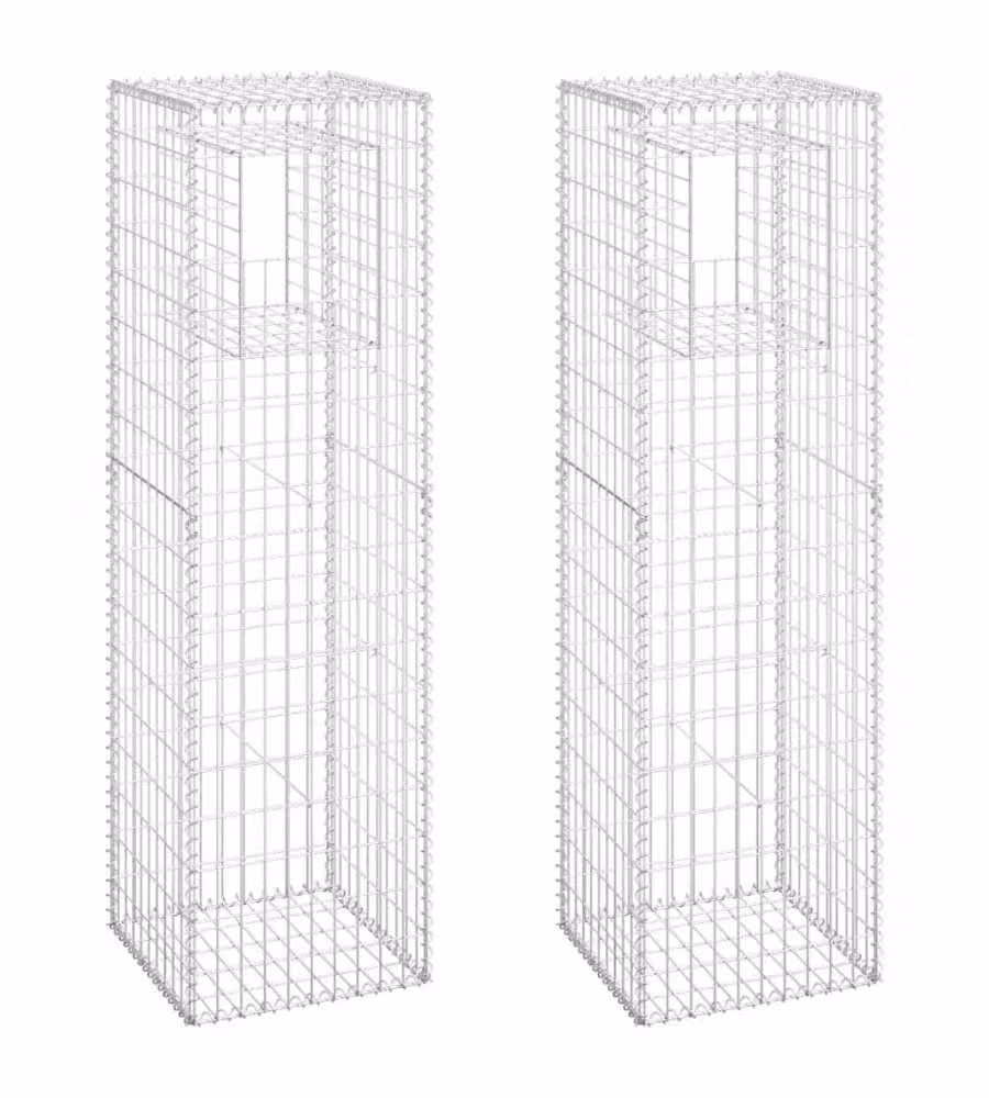 Set di 2 Cesti a Gabbione a Torre vidaXL in Metallo Argentato per Giardino e Terrazza L/P/H: 50 x 50 x 180 cm – 2