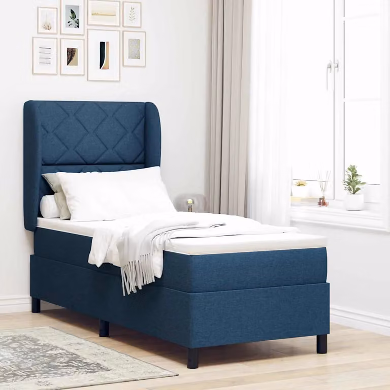 Letto a molle con testiera vidaXL in tessuto blu, L 200 x P 80 x H 83 cm