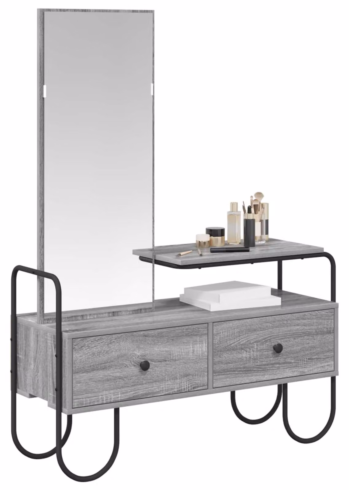 Comò da trucco con cassetti e ripiano, in legno laminato effetto Sonoma, colore grigio