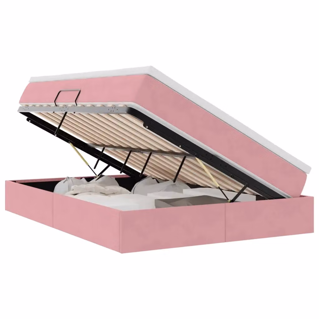 Letto con contenitore e materasso ibrido vidaXL in velluto rosa, L/P/H: 140 x 200 x 280 cm – 2