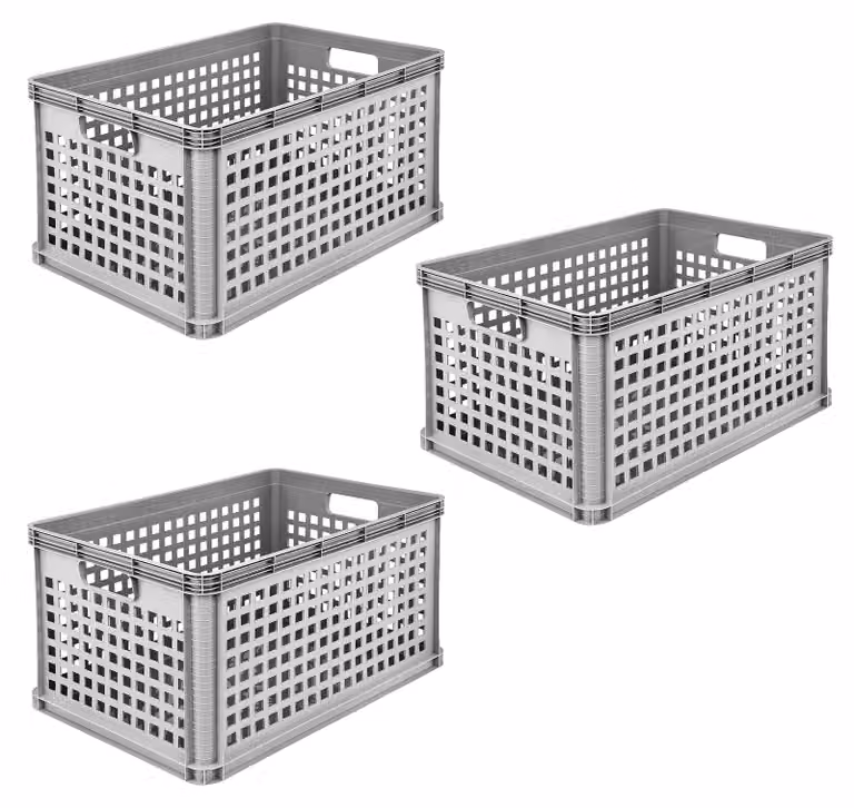 Set di contenitori trasportabili Keeeper, 3 unità da 64 litri, impilabili, in polipropilene, colore: Nordic Grey