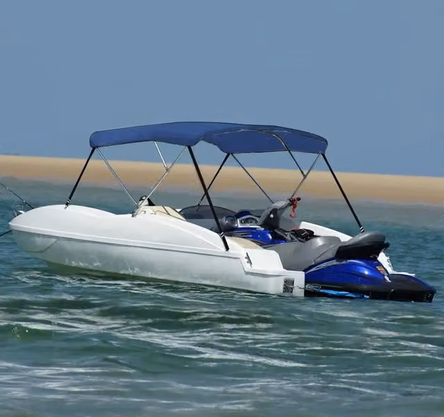 Bimini di Prua con Tendalino a 3 Archi Blu DESIGN IN L: 183 cm, P: 140 cm, H: 137 cm