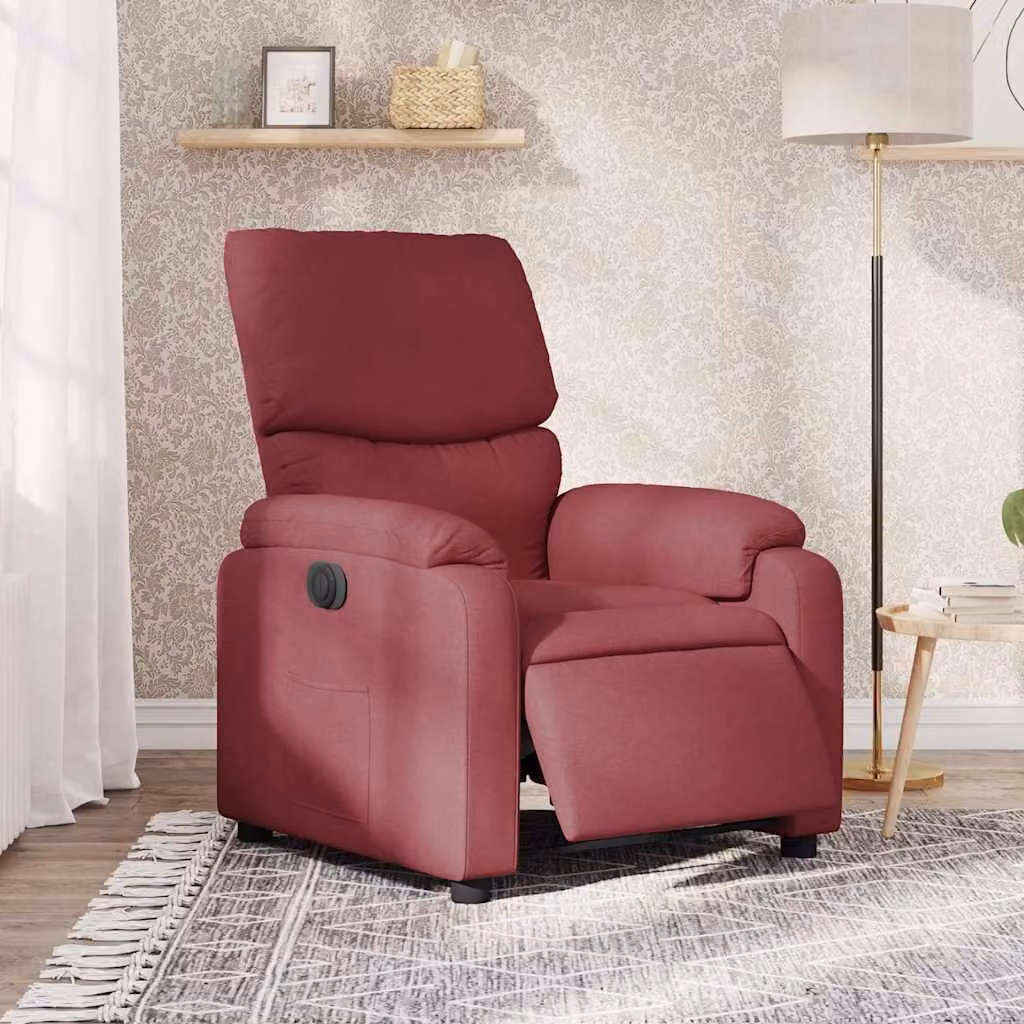 vidaXL Poltrona Elettrica Reclinabile in Tessuto Rosso con Braccioli e Funzione Auto-Return – 1