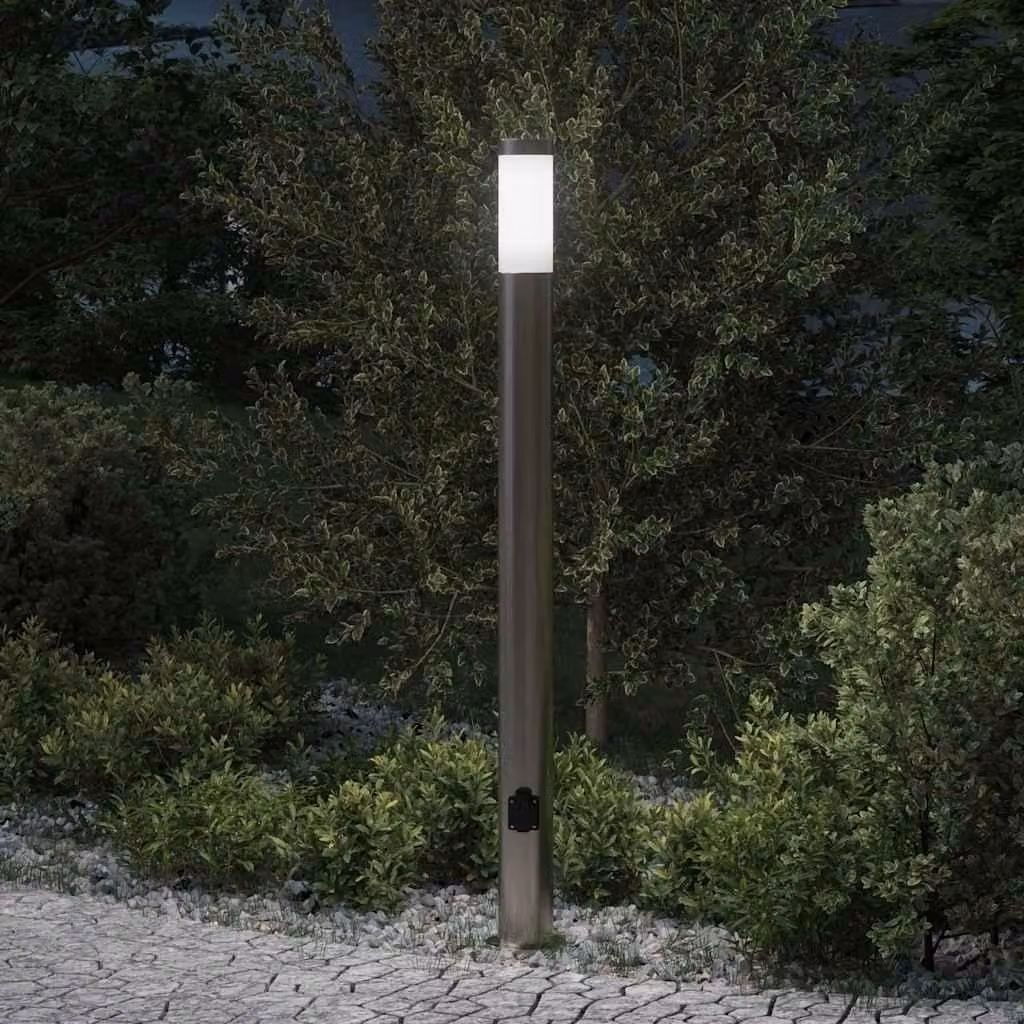 Lampada a paletto con presa elettrica 110 cm Acciaio Inox IP44