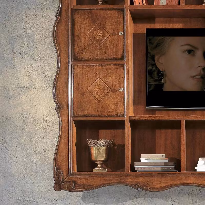 Parete porta TV Bassano con cornice e 14 vani in legno color marrone Mobili 2G L: 235 cm, P: 37 cm, H: 192 cm – 2