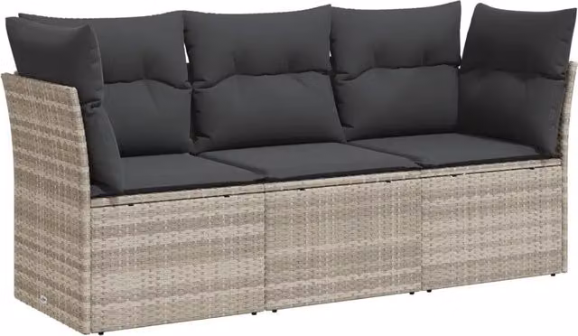 Set Divano da Giardino 3pz | Set Salotto da Giardino con Cuscini Grigio Chiaro Polyrattan