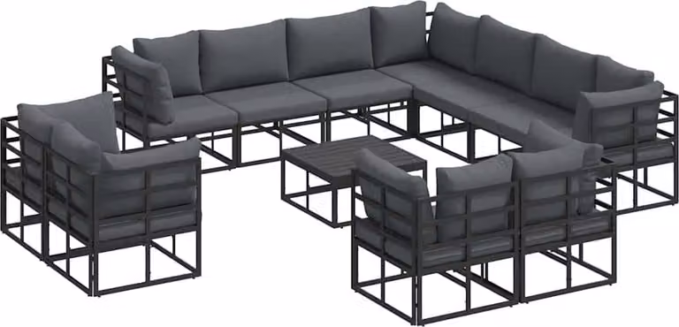 Set Divano da Giardino con cuscino 12 pcs Nero Alluminio