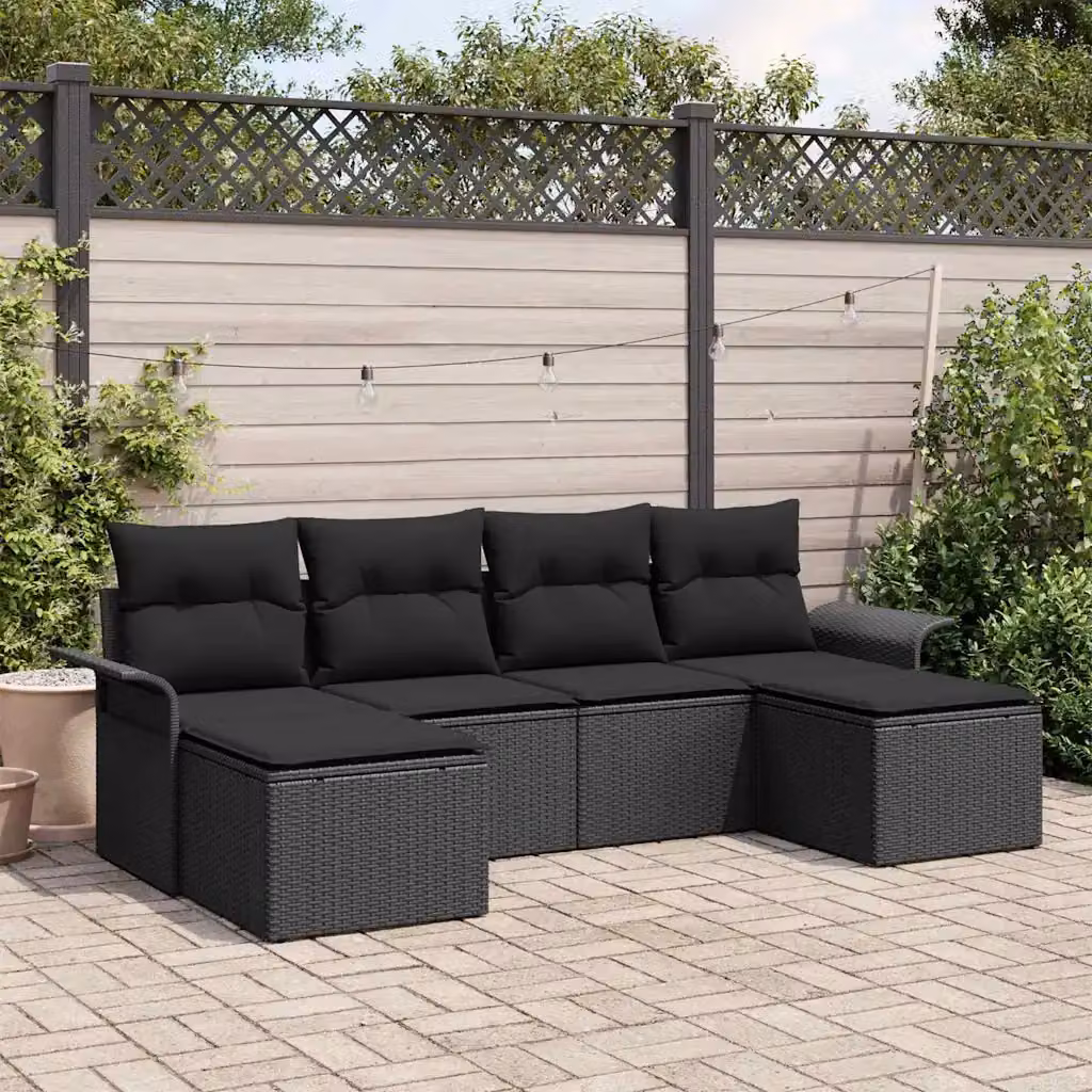 Set Divano da Giardino a L con Polyrattan e Cuscini vidaXL, Nero – 1
