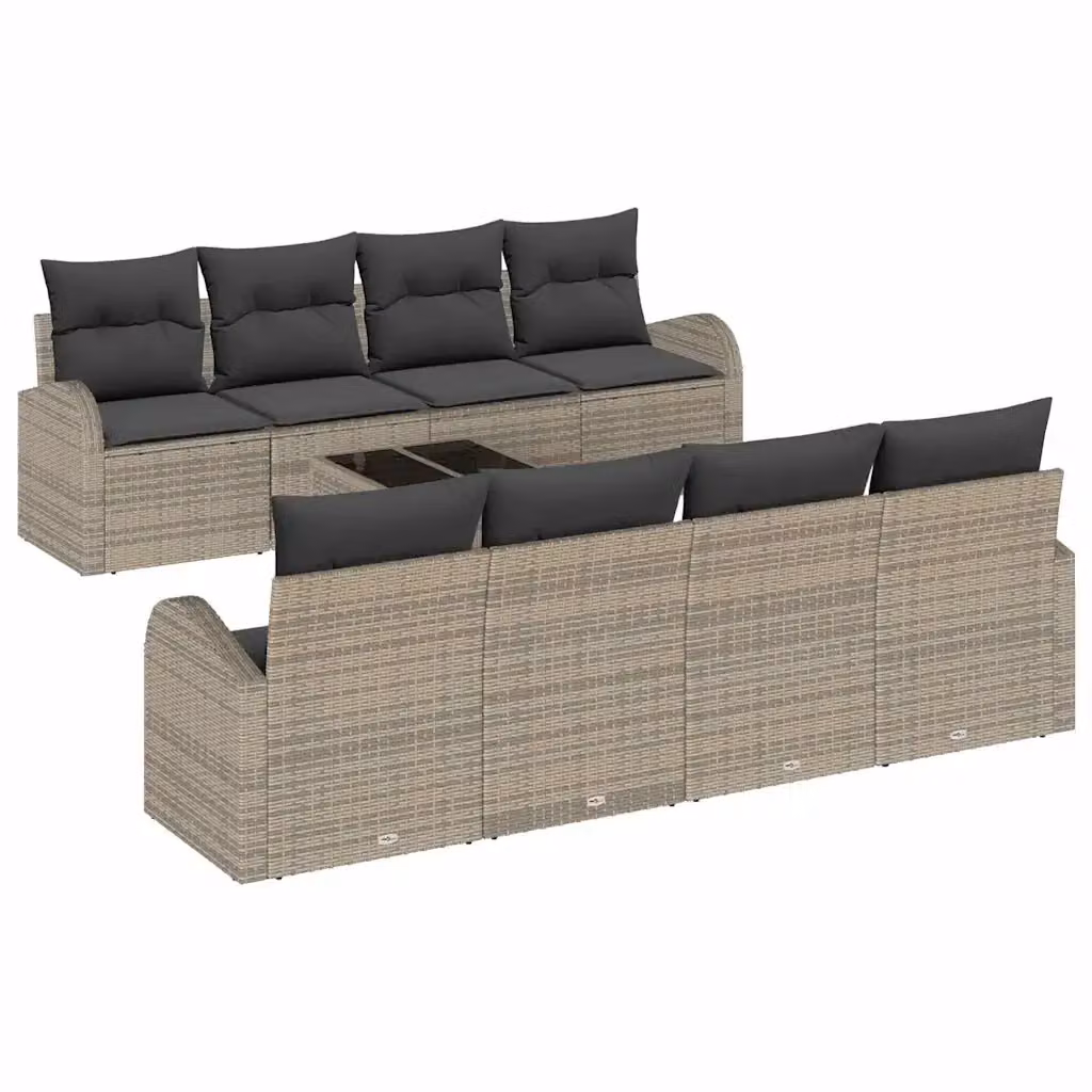 Set Divano da Giardino vidaXL 9 Pezzi a Forma di U con Tavolino e Cuscini Grigio – 2