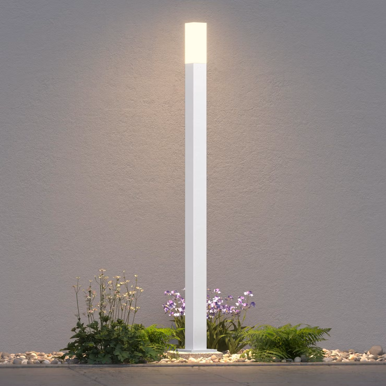 doporro Lampione da Giardino LED 3000K, Palo Luce Esterno Quadrato IP65 in Alluminio Bianco Opaco H80cm, Luce Calda per Vialetti, Giardini, Cortili e Ingressi
