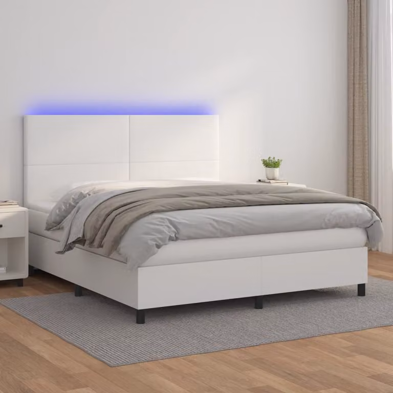 vidaXL Giroletto con Molle e Materasso in Similpelle Bianco con LED e Porte USB L/P/H: 180 x 200 cm