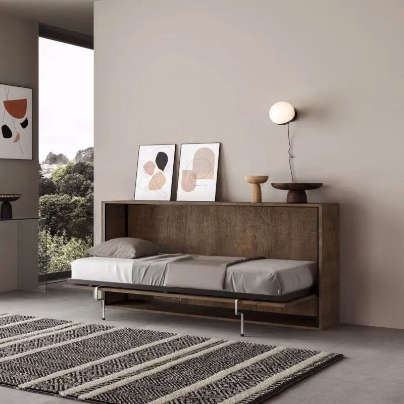 Letto a scomparsa singolo orizzontale Kando Itamoby con materasso, colore noce – 2