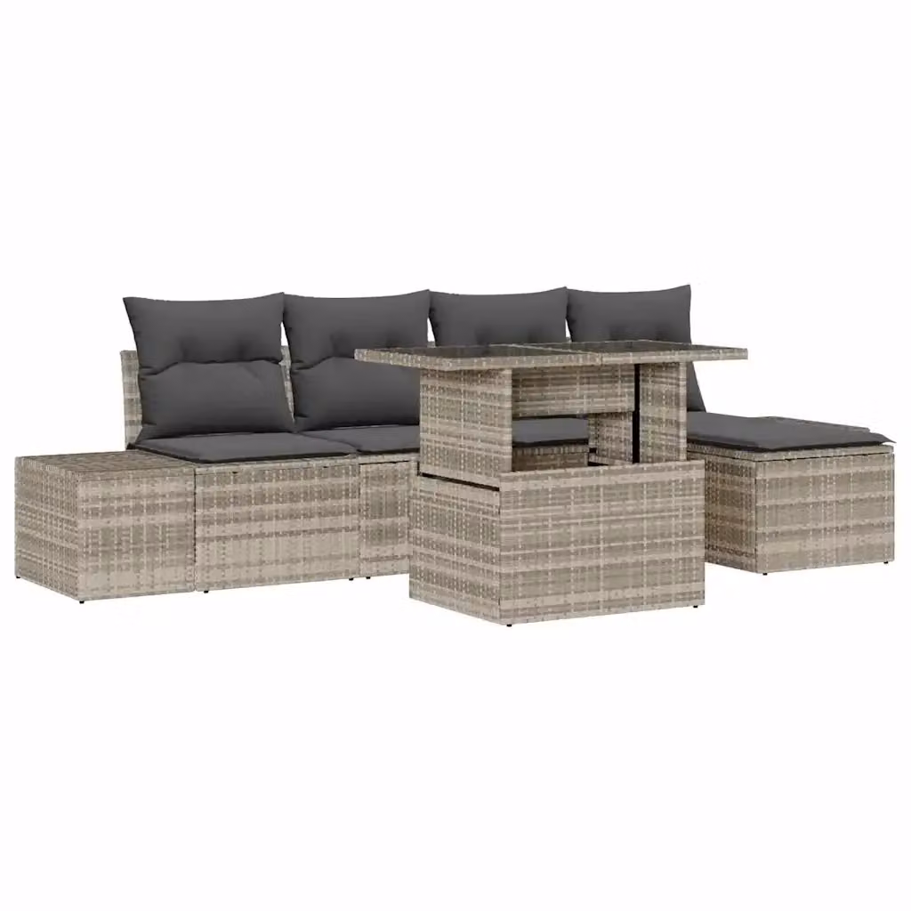 Set Divano da Giardino 6 pz vidaXL Grigio con Poltrona, Elementi Angolari, Ottoman e Tavolino da Caffè in Polyrattan e Metallo – 2
