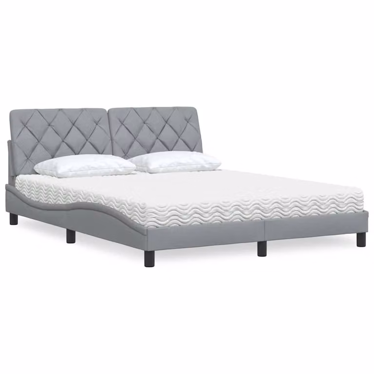 Letto con Materasso vidaXL in Tessuto Grigio Chiaro e Bianco, L/P: 160 x 200 cm
