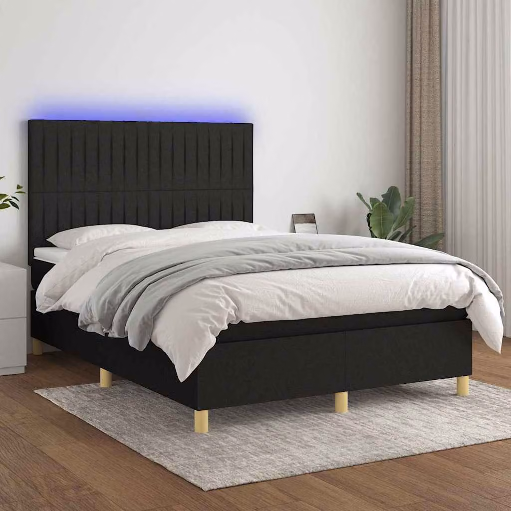 Letto a molle con materasso vidaXL in tessuto nero con illuminazione LED e porta USB L/P: 140 x 190 cm – 1