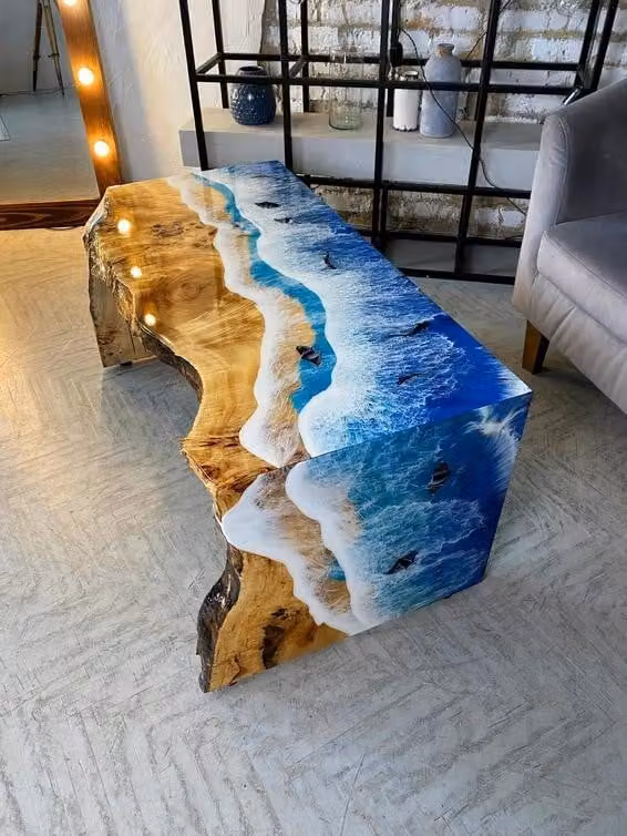 Couchtisch Rechteckig Luxus Design Holz Möbel Wohnzimmer Couchtische Blau