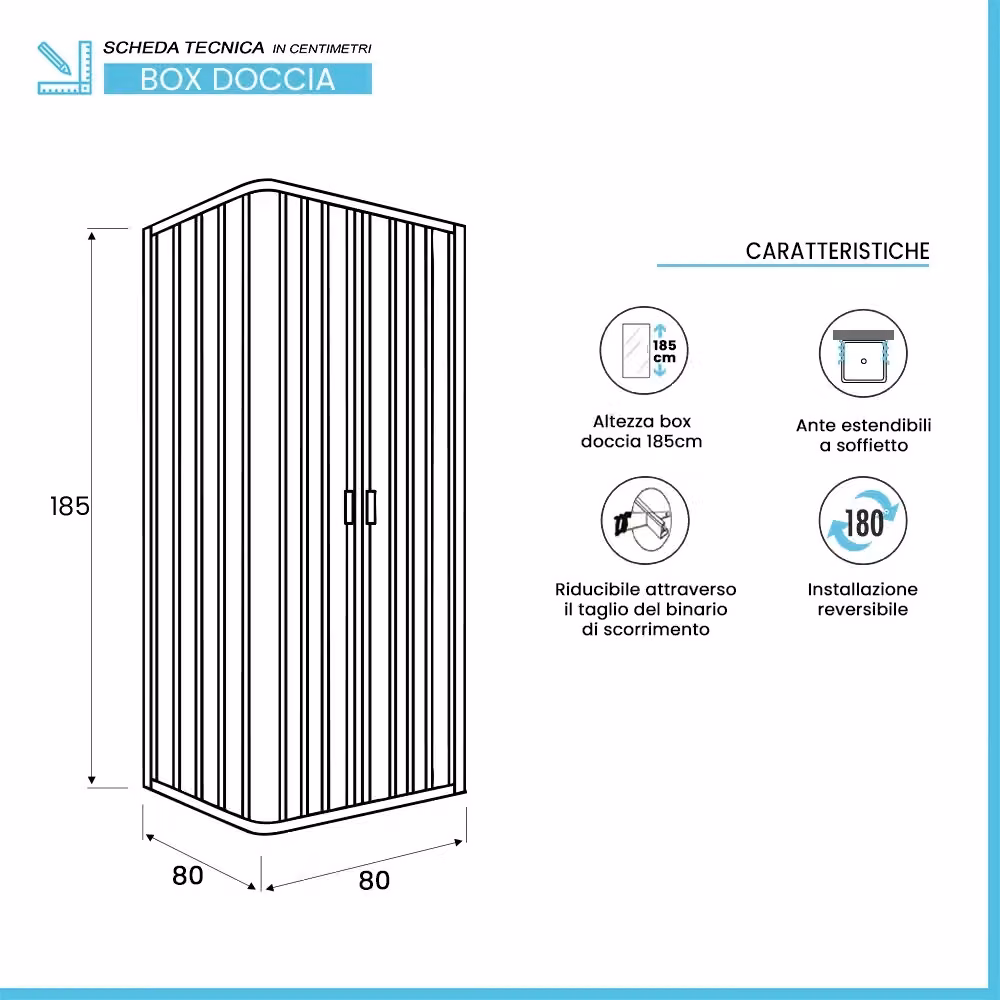 Box doccia a soffietto d'angolo Teti in PVC bianco frosted L/P/H: 80 x 80 x 185 cm – 2