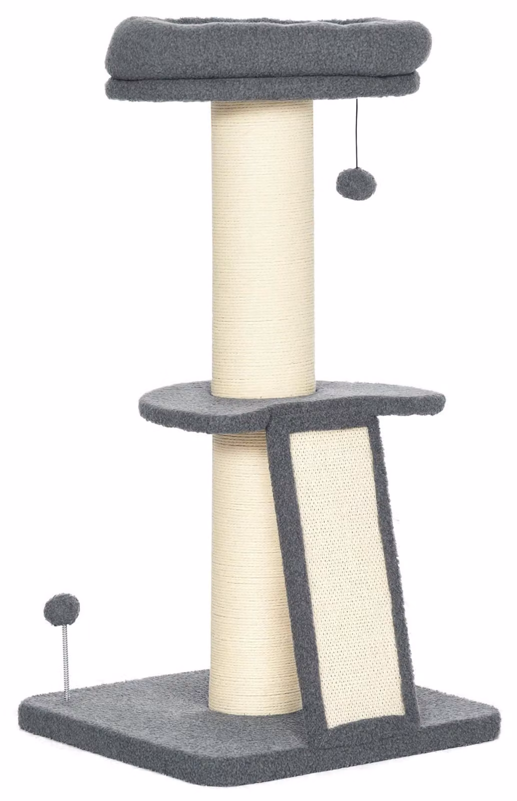 PawHut Tiragraffi da 92 cm con piattaforma e albero da arrampicata per gatti, grigio scuro
